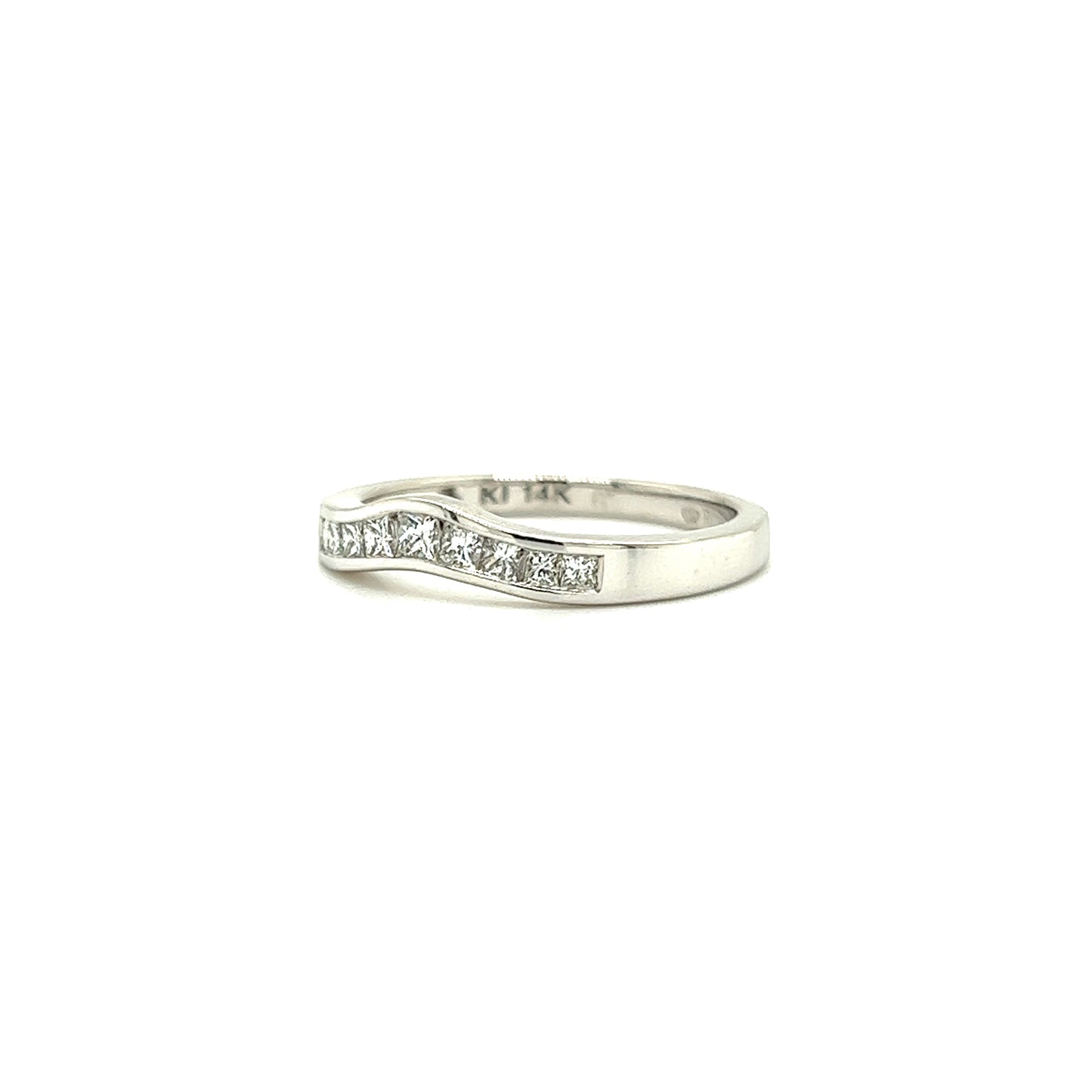 Curved Diamond Ring with Nine Accent Diamonds in 14K White Gold Right Side View