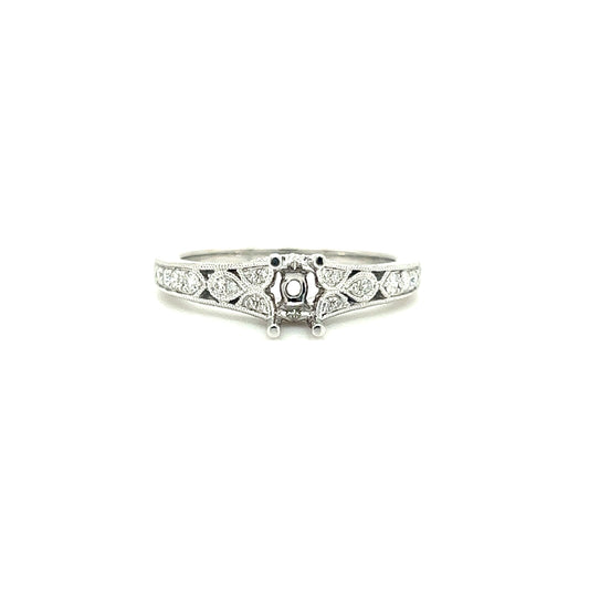 Four Prong Ring Setting with 0.20ctw of Diamonds in 14K White Gold Front View
