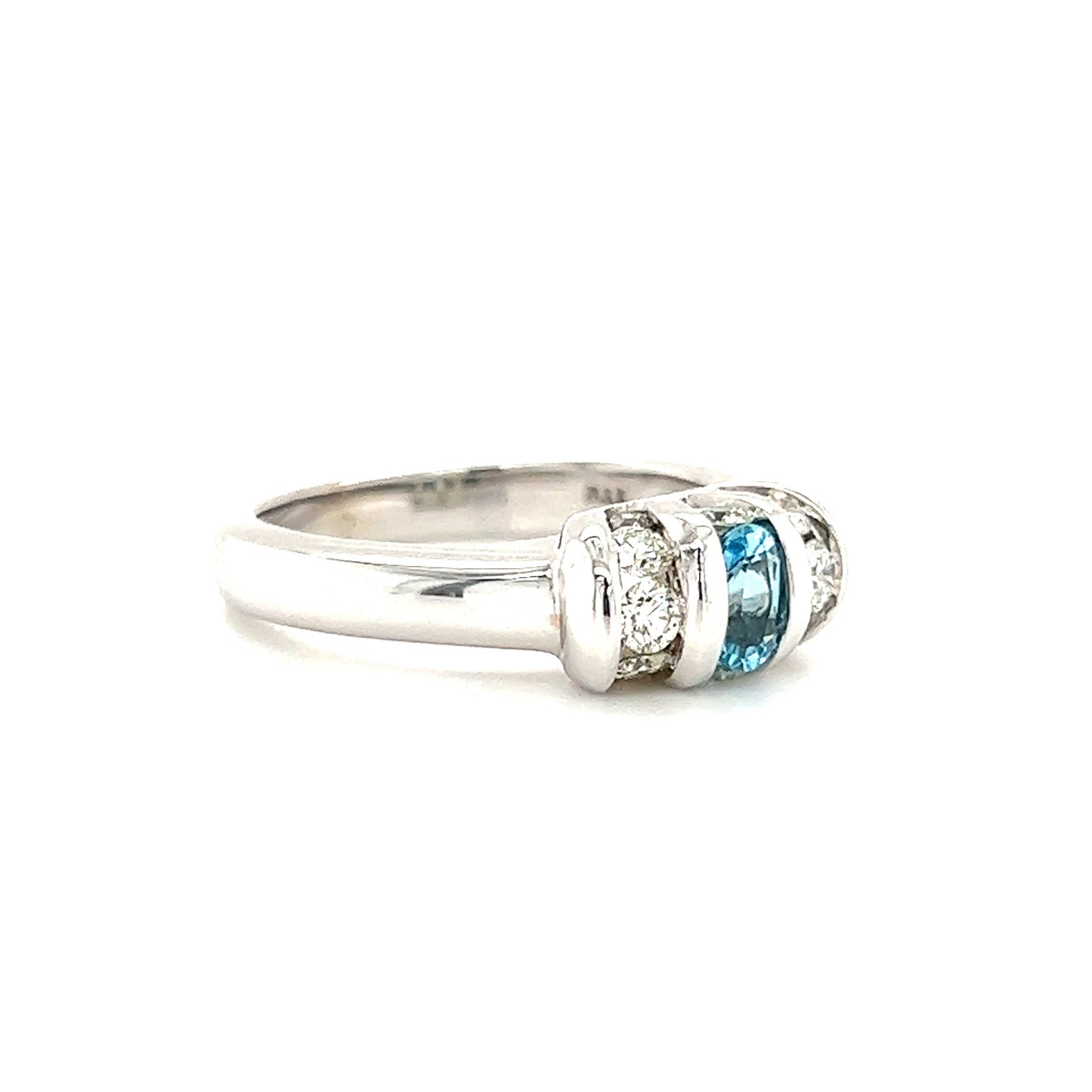 Oval Blue Topaz Ring with Side Diamonds in 14K White Gold Right Side View