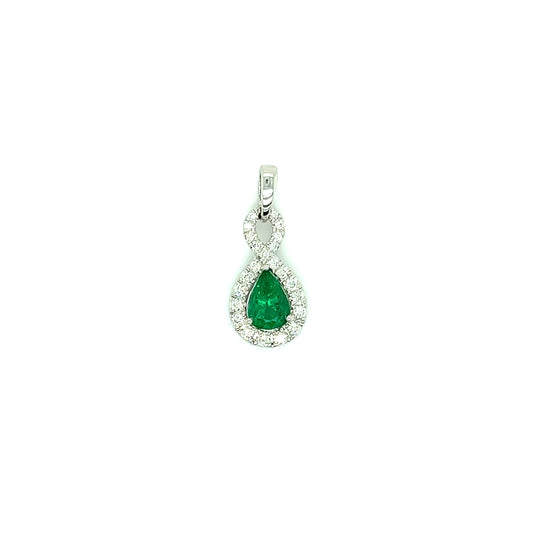 Emerald Infinity Pendant with 0.23ctw of Diamonds in 18K White Gold Pendant Front View