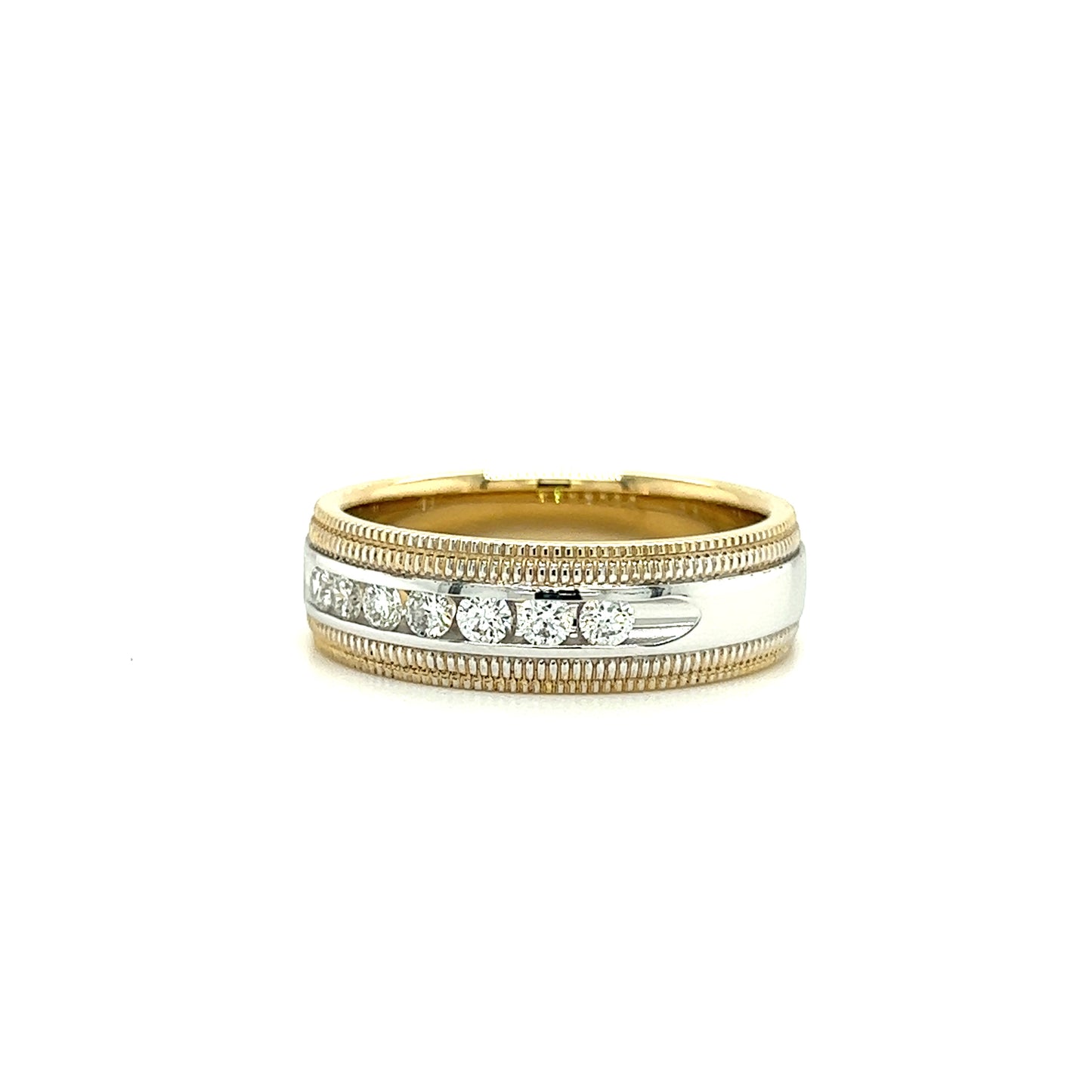Diamond 7mm Ring with Seven Diamonds in 14K White and Yellow Gold Right Side View