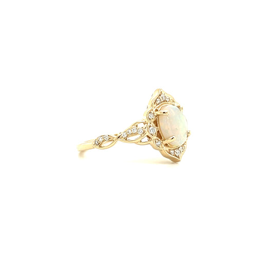 Cabochon White Opal Ring with 0.125ctw of Diamonds in 14K Yellow Gold Left Side View