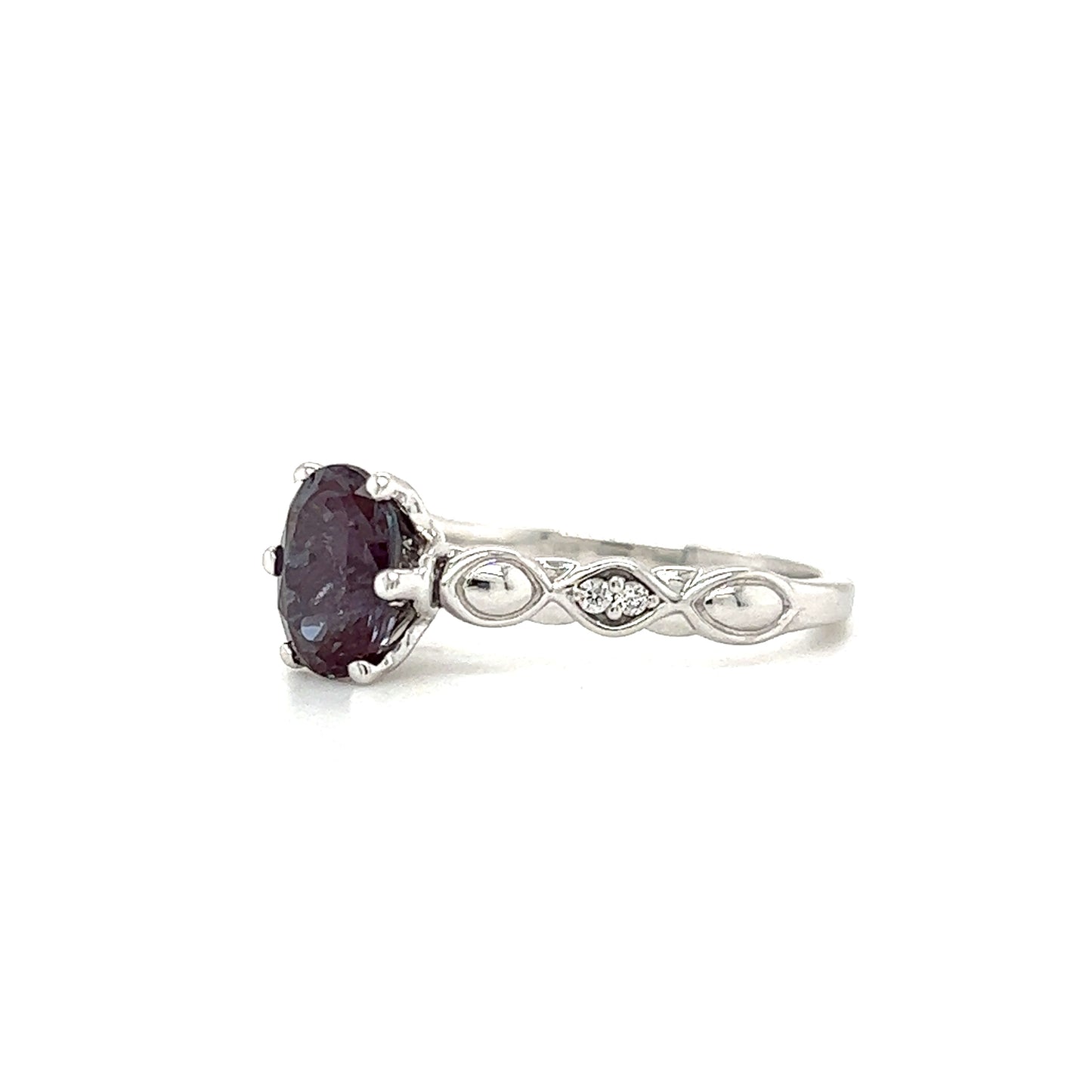 Oval Alexandrite Ring with Four Side Diamonds in 10k White Gold Right Side View