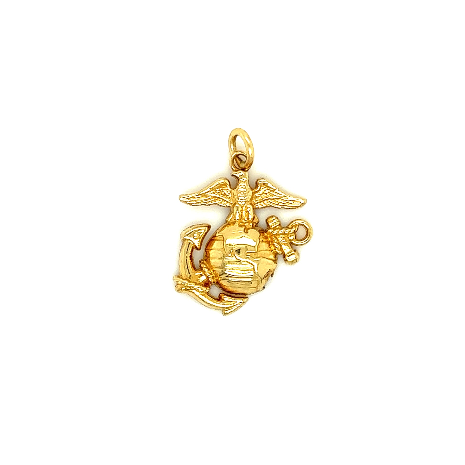 Marine Corps Emblem Charm with Eagle and Globe and Anchor in 14K Yellow Gold Front View