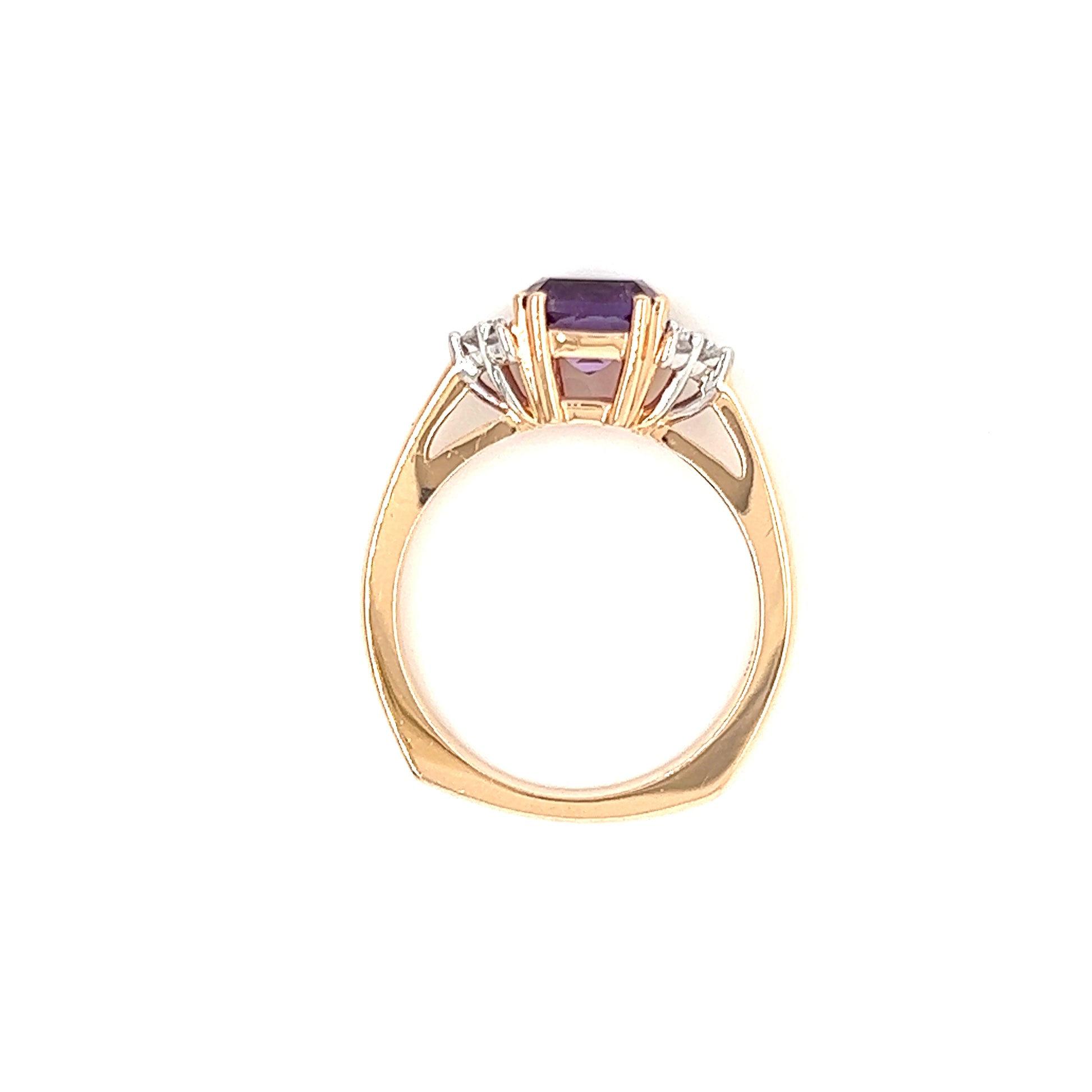 Cushion Amethyst Ring in 14K Rose Gold with Side Diamonds Top