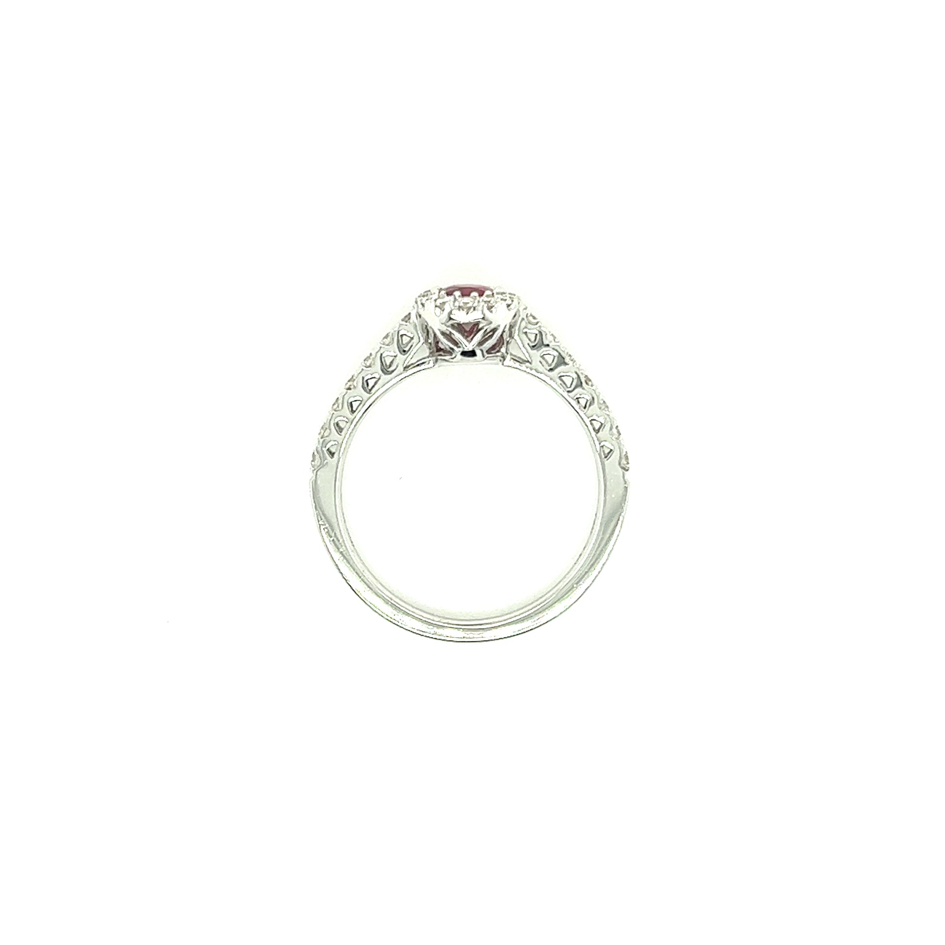 Oval Ruby Ring with 0.37ctw of Diamonds in 18K White Gold Top View