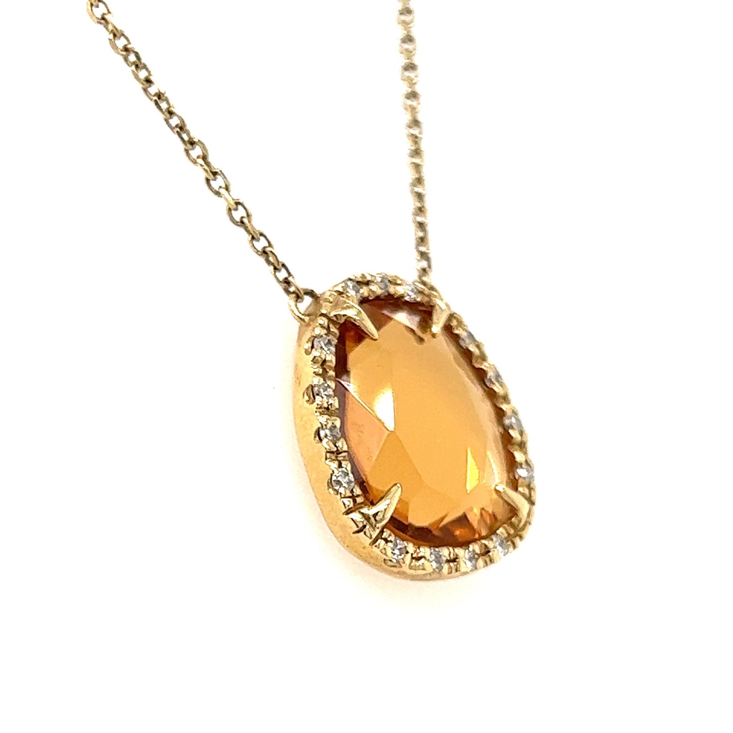 Citrine Necklace in 14K Yellow Gold with Diamonds Right Side View