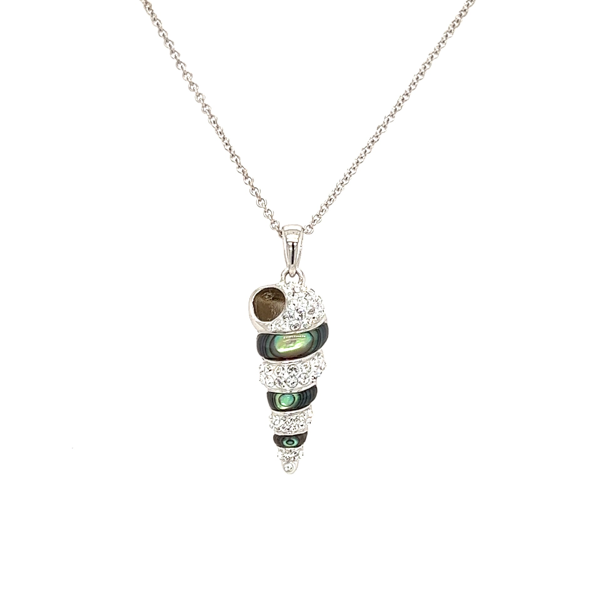 Abalone Shell Necklace with Swarovski Crystals in Sterling Silver Front View