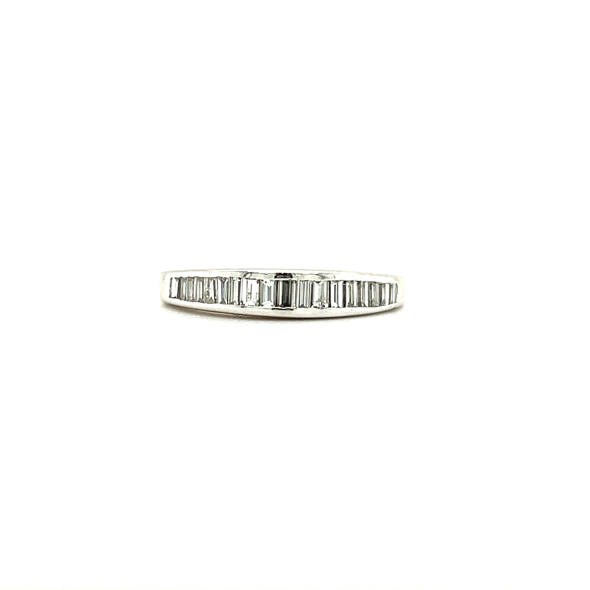 Baguette Diamond Ring with Seventeen Diamonds in 14K White Gold Front View