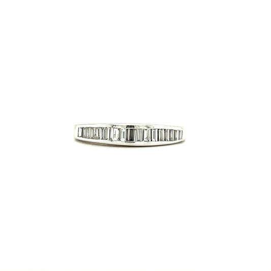 Baguette Diamond Ring with Seventeen Diamonds in 14K White Gold Front View