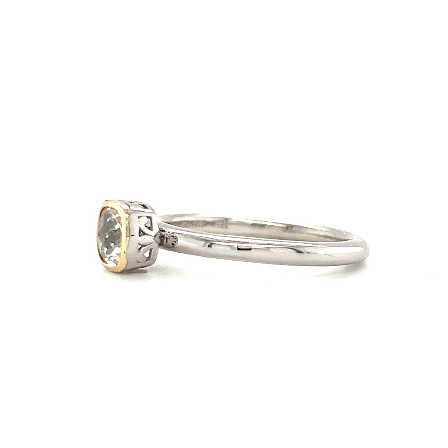 Cushion White Topaz Ring in Sterling Silver with 14K Yellow Gold Accent Right Side View