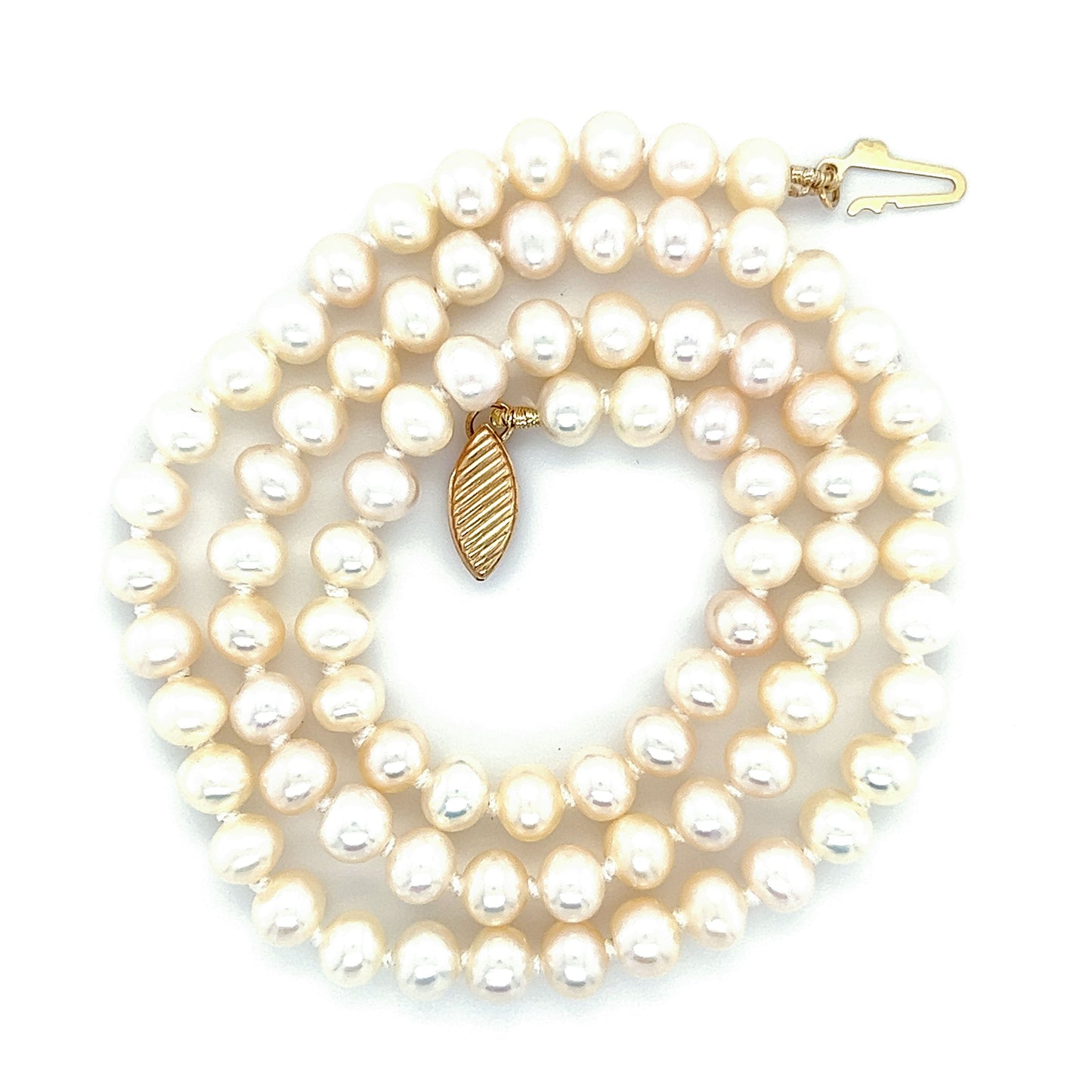 Cultured White Freshwater Pearl Necklace with 14K Yellow Gold Clasp
