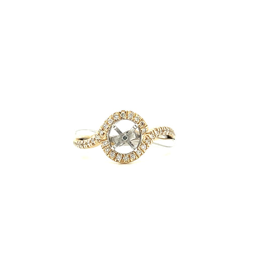 Engagement Ring Setting with Bypass Diamond Halo in 14K Yellow and White Gold Front View