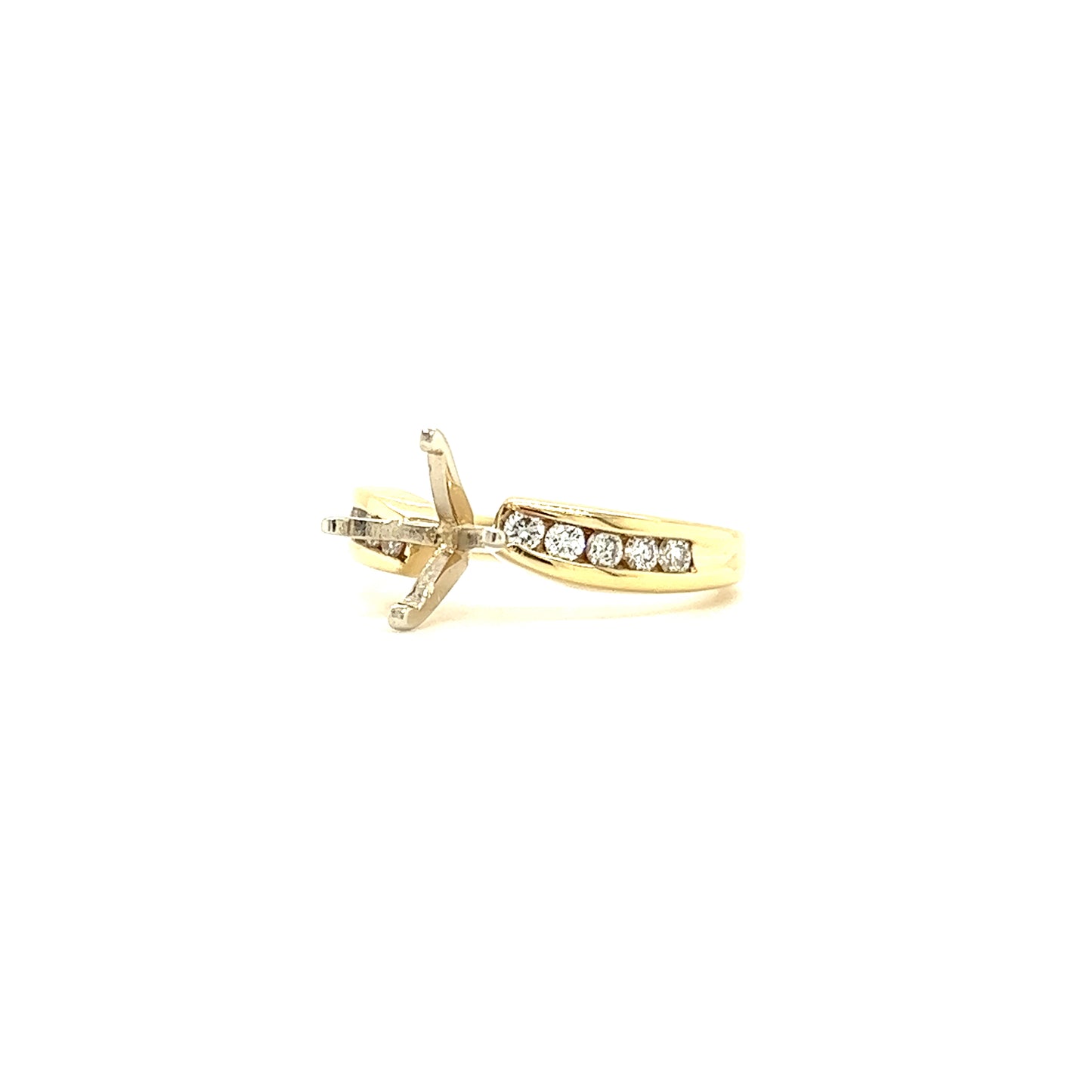 Bypass Ring Setting with Ten Side Diamonds in 14K Yellow Gold Right Side View