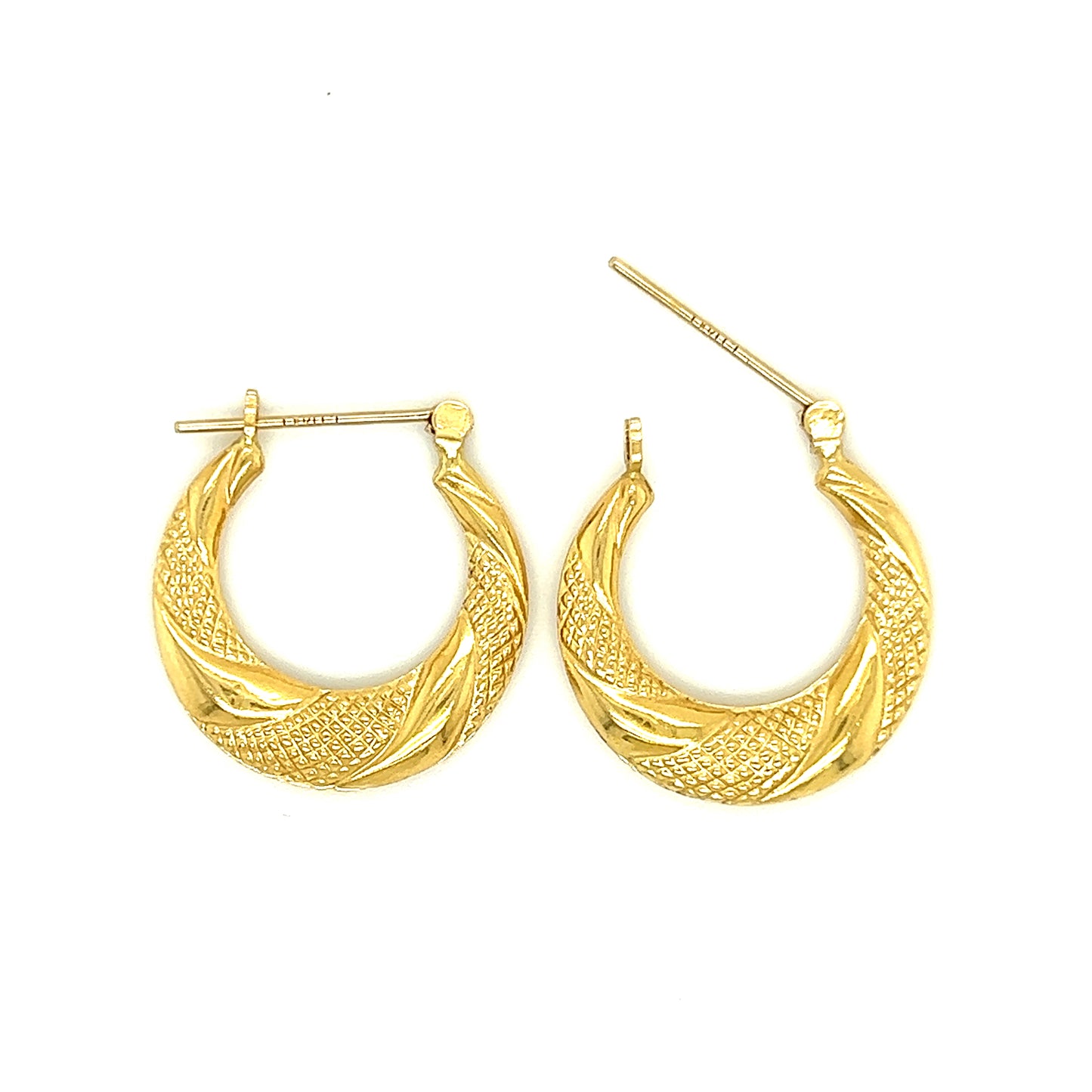Copy of Hoop 20mm Earrings with Twisted Textured Pattern in 14K Yellow Gold Top View