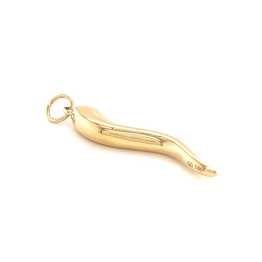 Italian Horn Charm in 14K Yellow Gold Front View