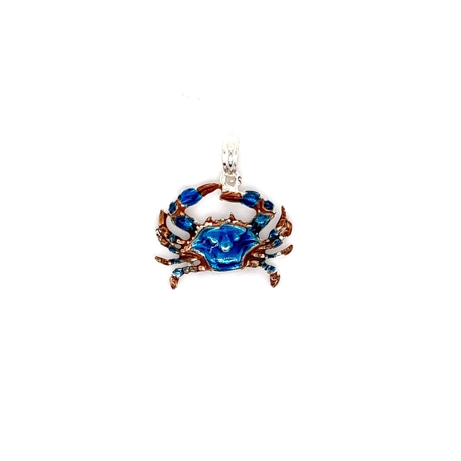 Blue Crab Small Pendant with Enameling in Sterling Silver Front View