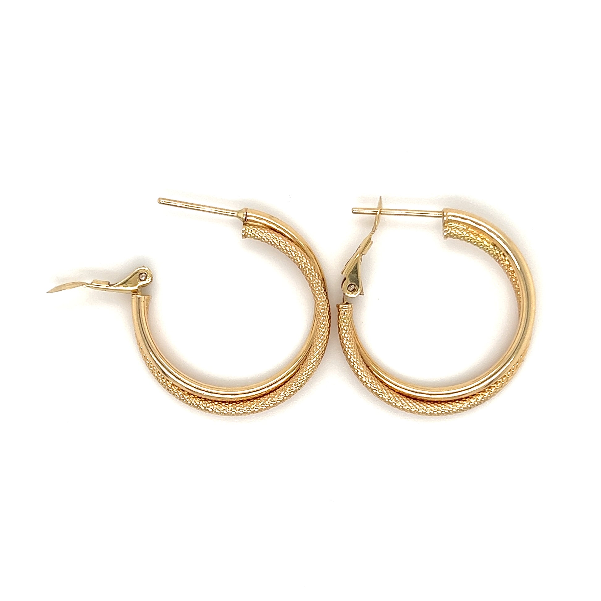 Double Hoop Earrings in 14K Yellow Gold Top View Omega Bank Open