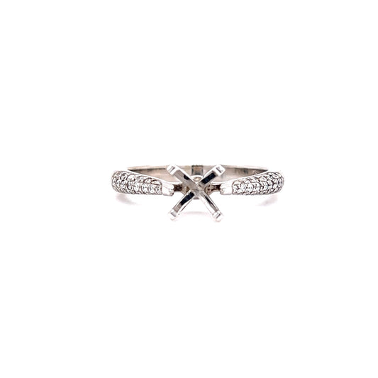 Four Prong Ring Setting with Thirty-Eight Side Diamonds in 14K White Gold Front View