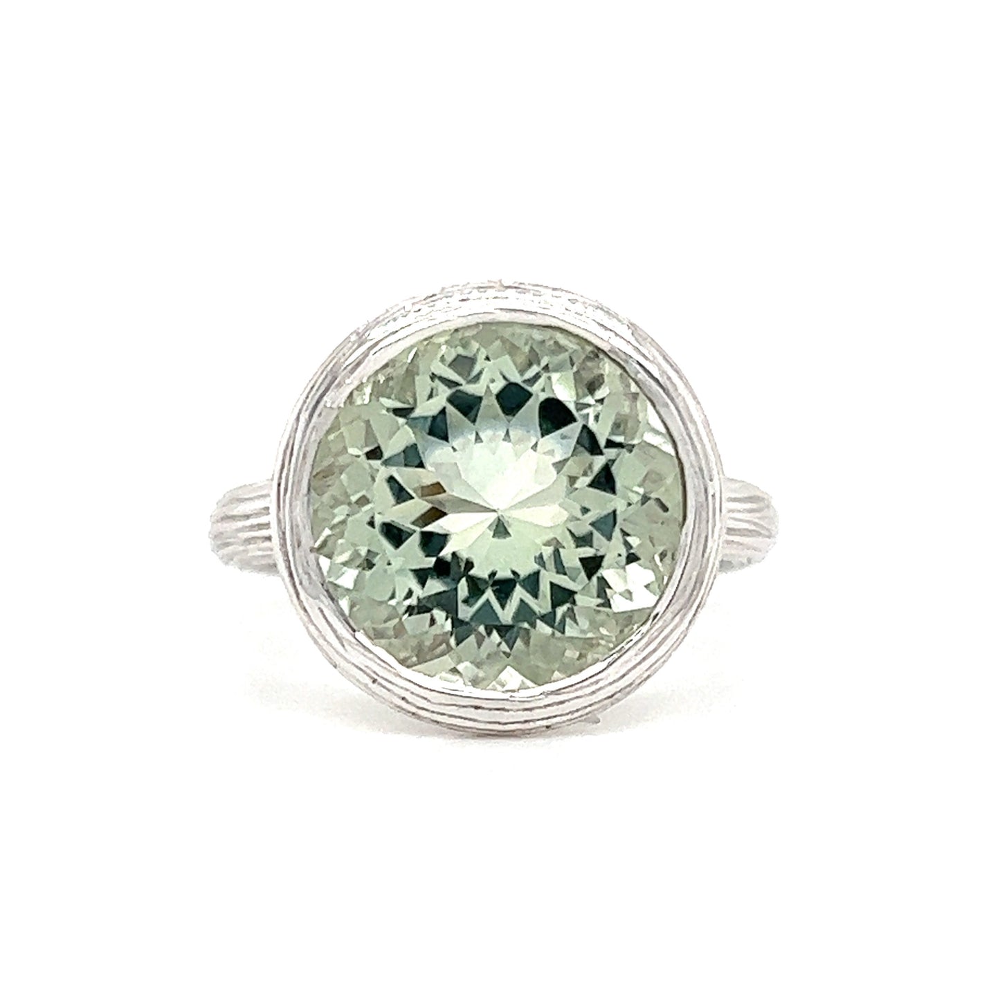 Green Mint Quartz Ring in Sterling Silver Front View