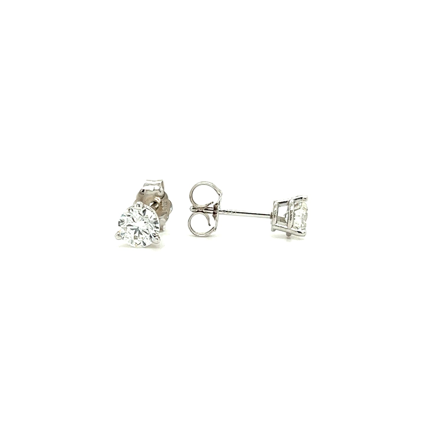 Diamond Stud Earrings with 0.72ctw of Diamonds in 14K White Gold Front and Side View
