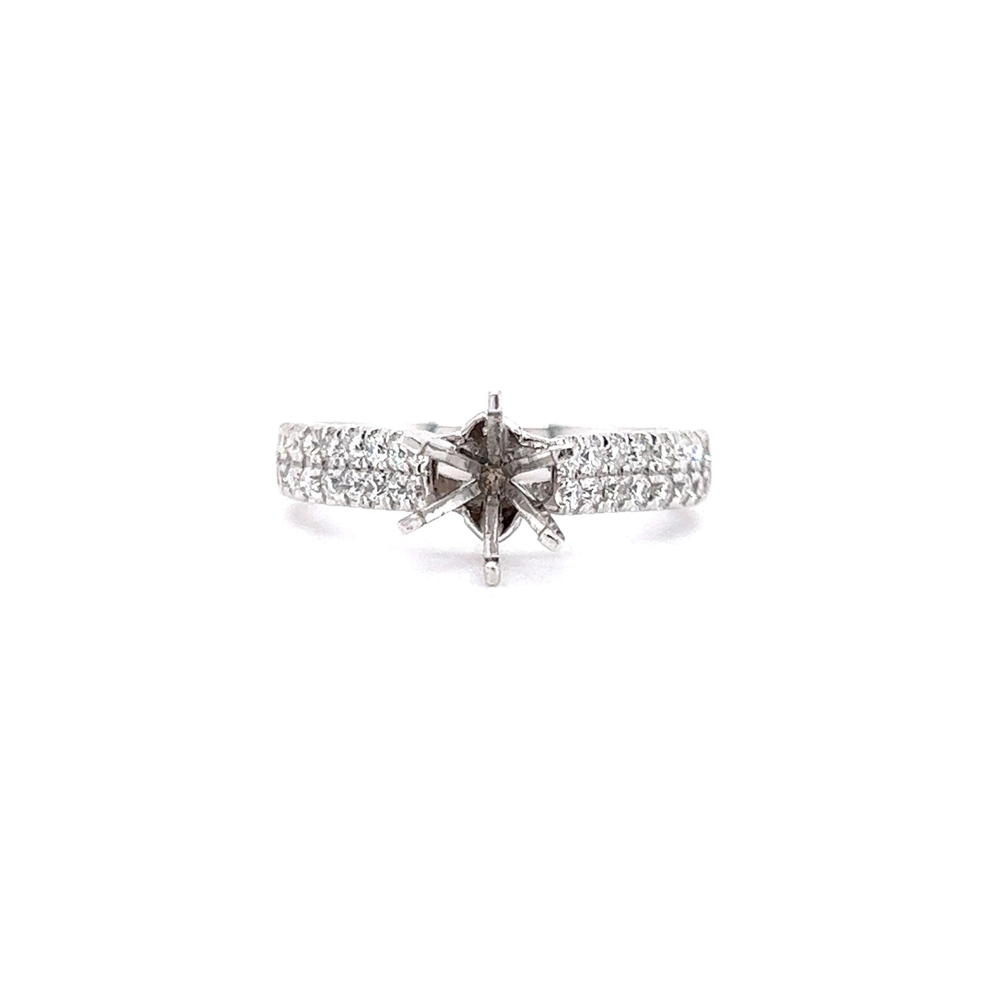 Six Prong Ring Setting with 0.56ct of Diamonds in 14K White Gold Front View Alternative
