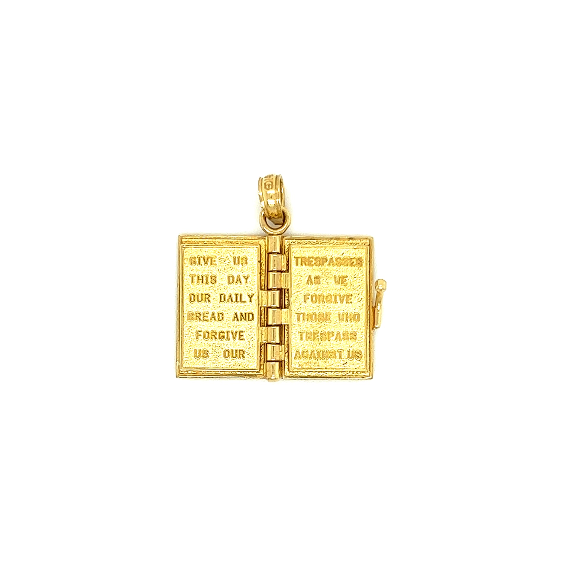 Bible Charm with 3D Lord's Prayer pages in 14K Yellow Gold First Page