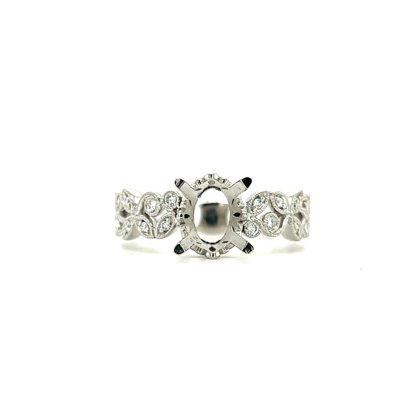 Floral Ring Setting with Twenty Accent Diamonds in Platinum Front View