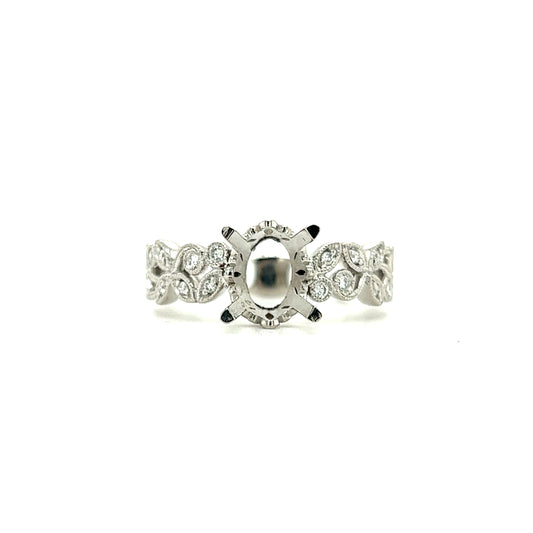 Floral Ring Setting with Twenty Accent Diamonds in Platinum Front View