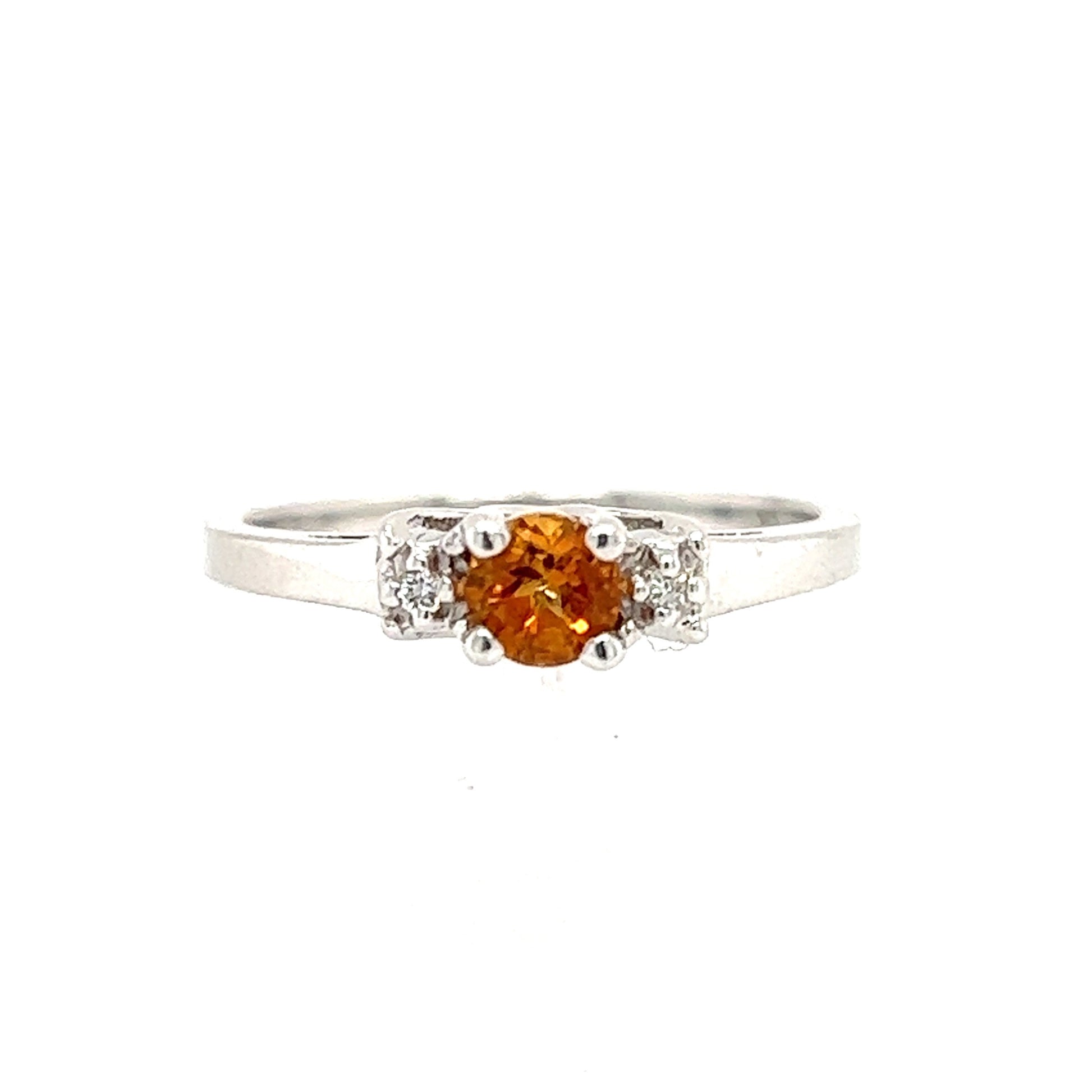 Round Citrine Ring with Side Diamonds in 14K White Gold  Front View