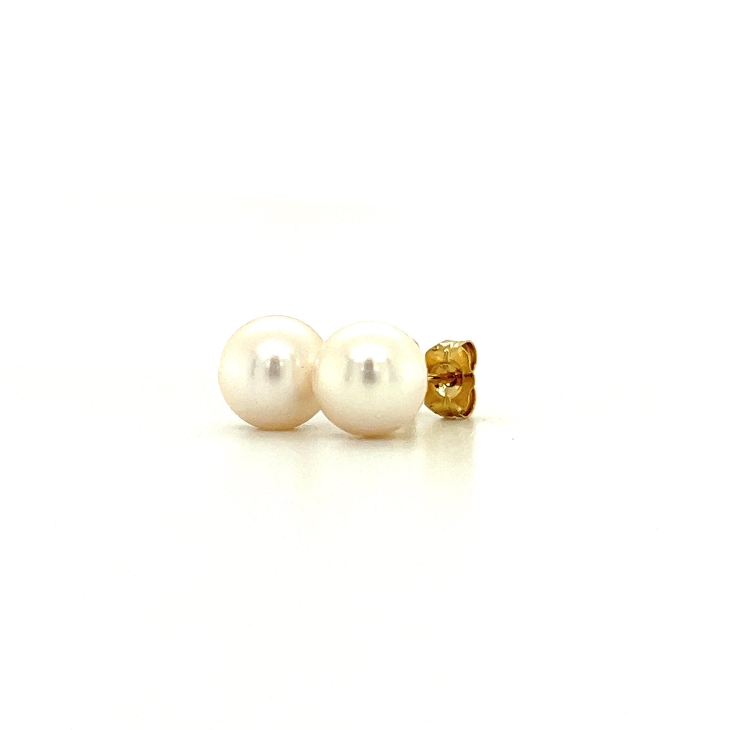 Pearl 7mm Stud Earrings in 14K Yellow Gold Right Side View