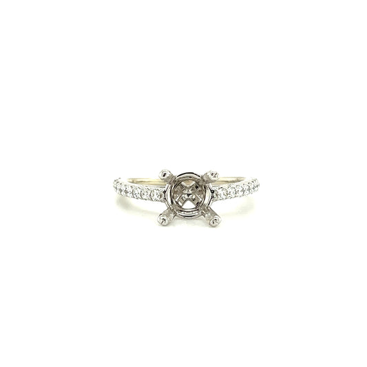 Cathedral Ring Setting with Twenty Side Diamonds in 14K White Gold Front View