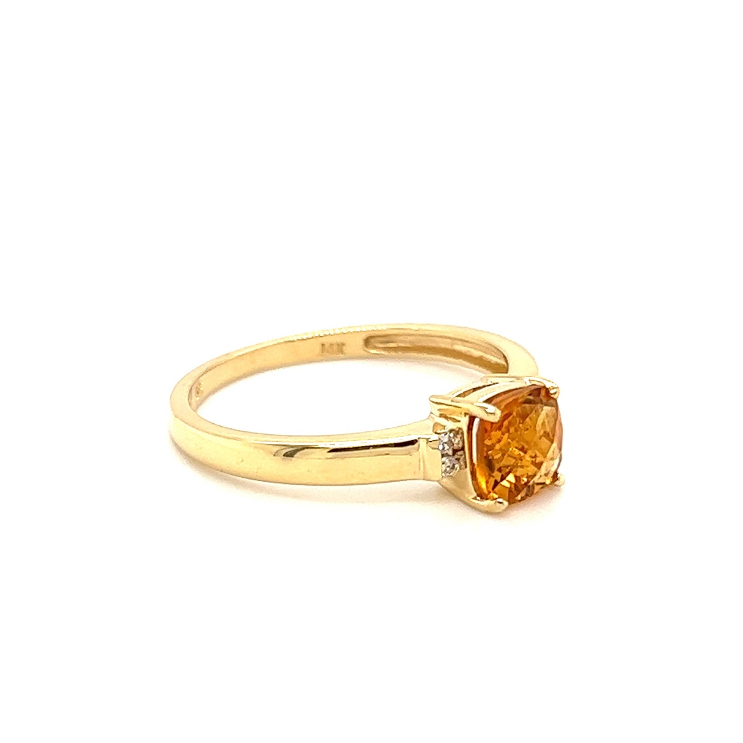 Cushion Citrine Ring in 14K Yellow Gold with Side Diamonds Right Side View