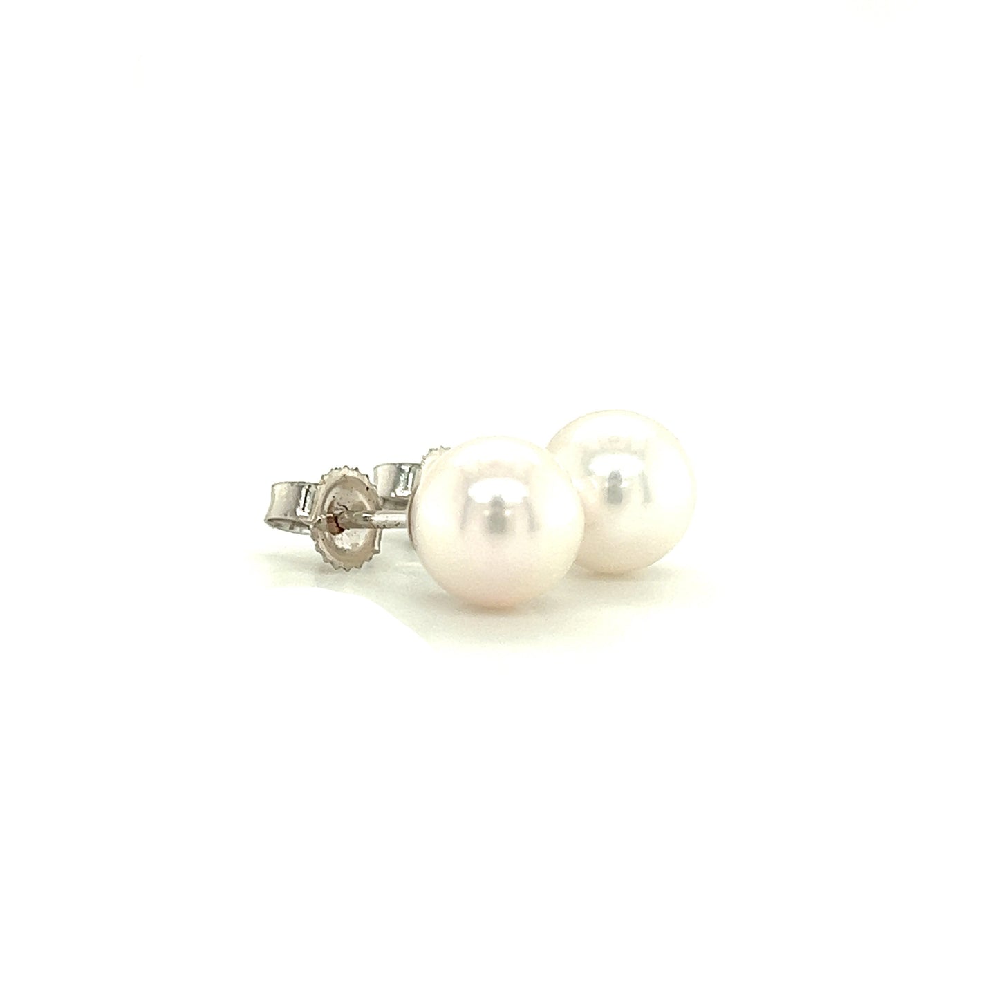 Pearl 6.5mm Stud Earrings in 14K White Gold Left Side View
