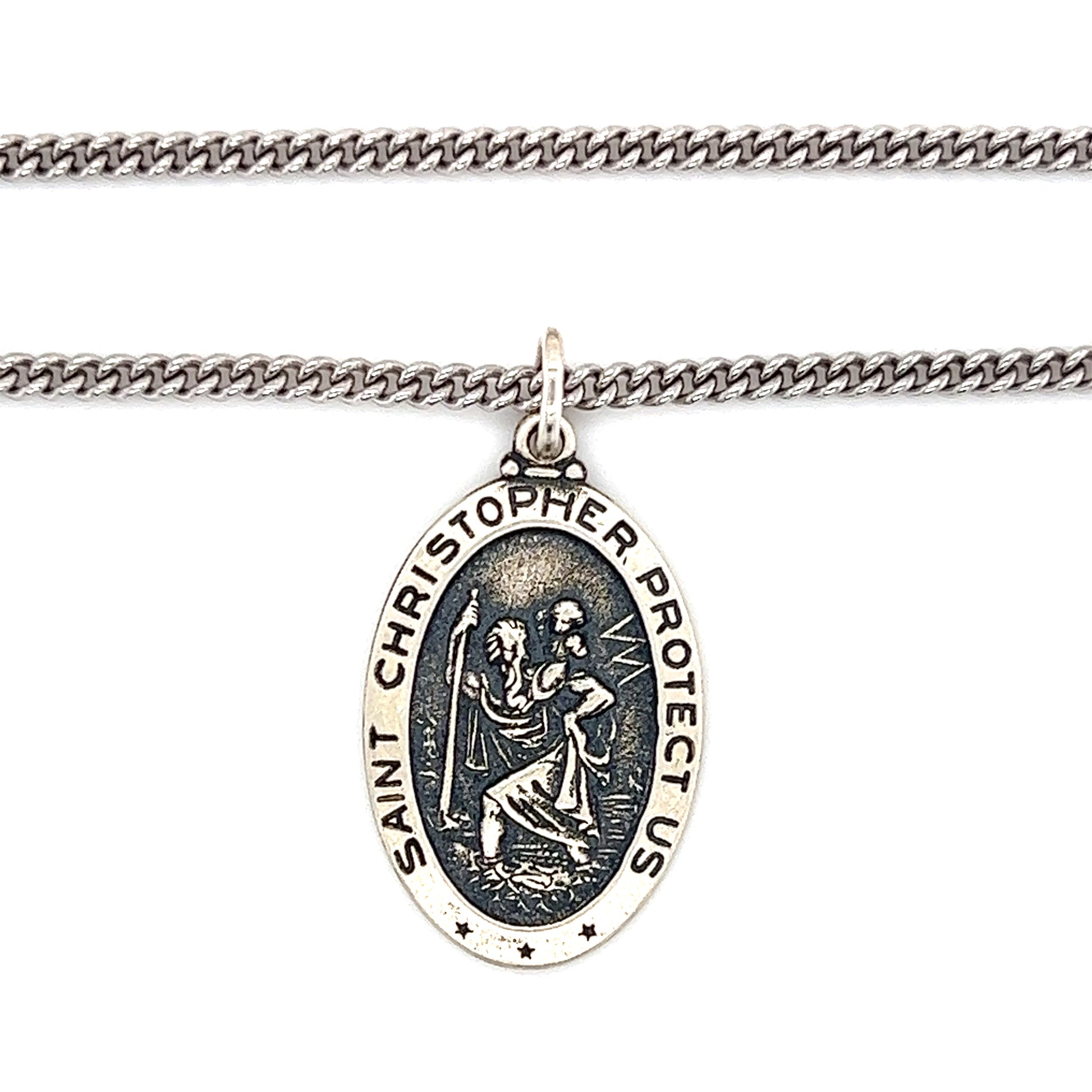 St. Christopher Necklace with Continuous Cable Chain in Sterling Silver Pendant and Chain View