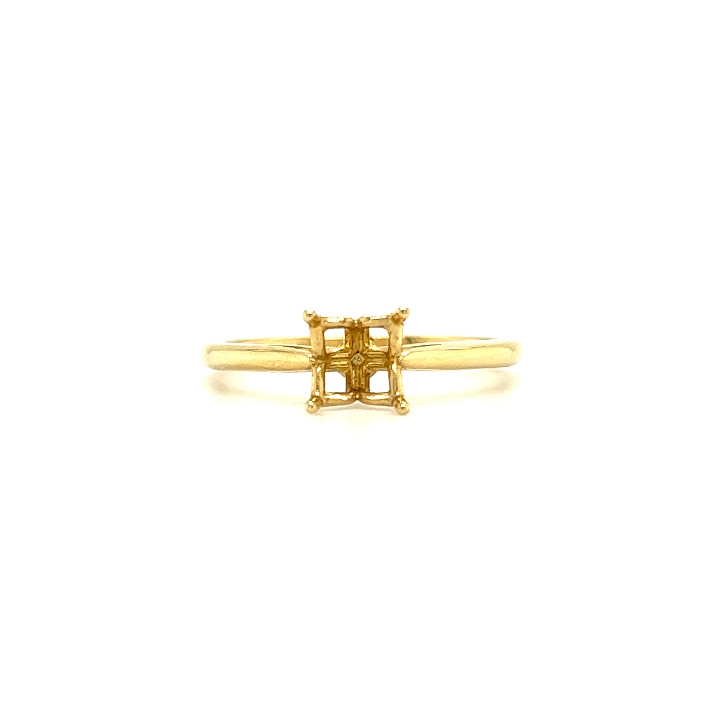 Solitaire 5mm Ring Setting with Four Prong Head in 14K Yellow Gold Front View