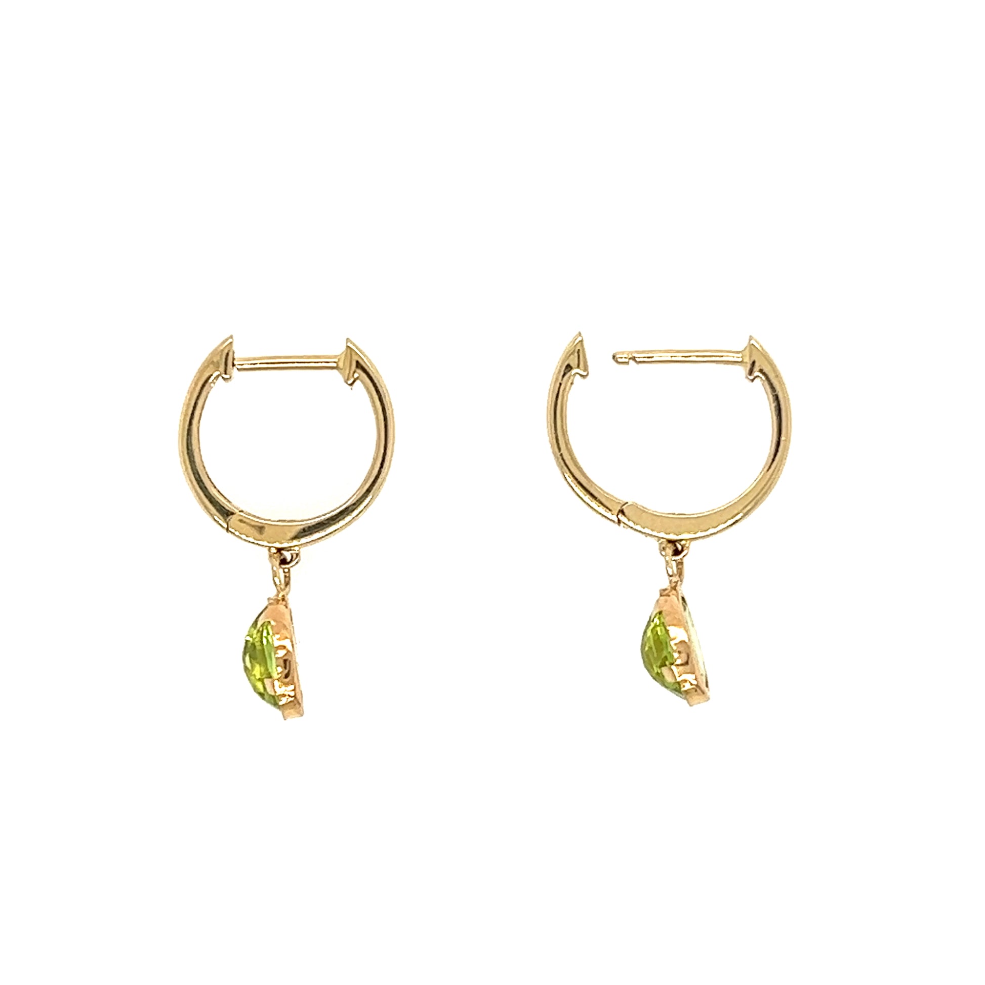 Oval Peridot Dangle Earrings in 14K Yellow Gold Side pair