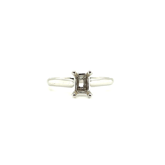 Engagement Ring Setting with 4 Prong Rectangular Head in 14K White Gold Front View