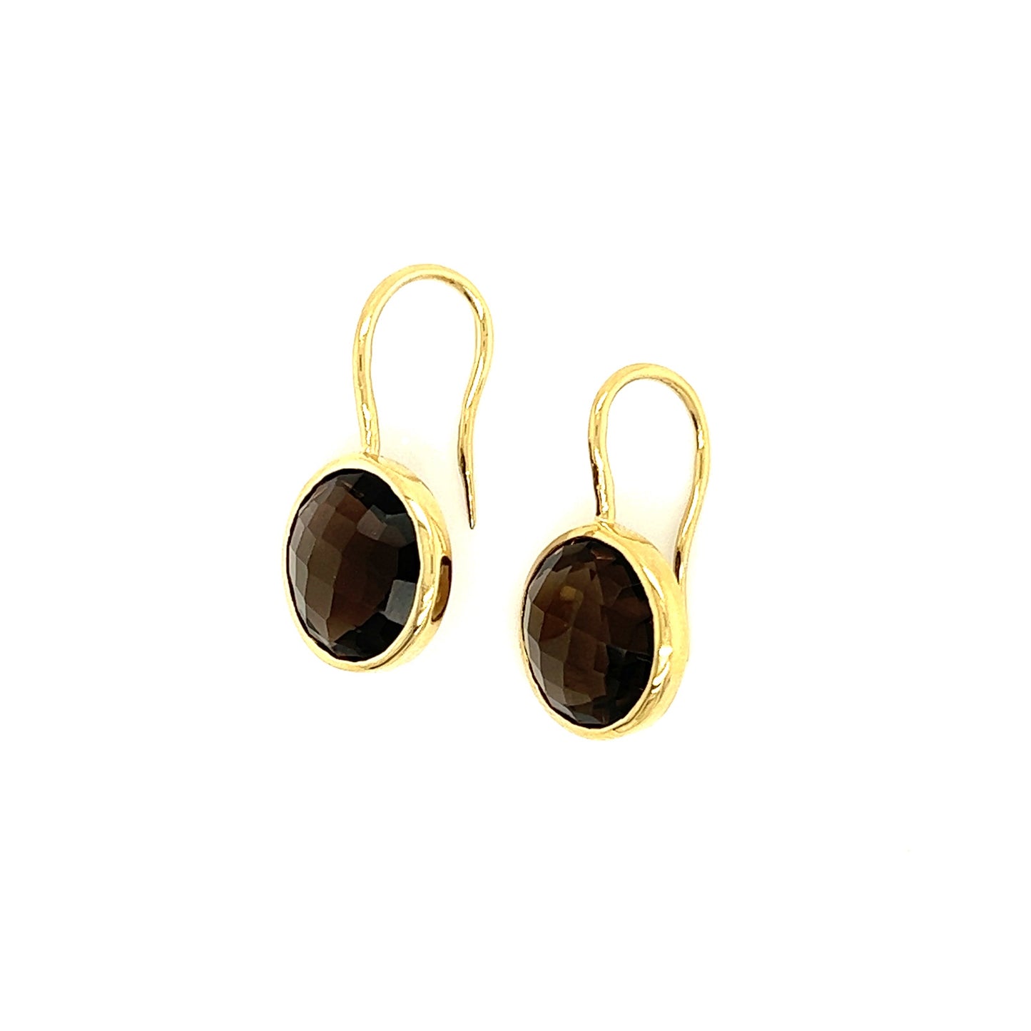 Smoky Quartz Dangle Earrings with French Wires in 14K Yellow Gold Top Right Side View