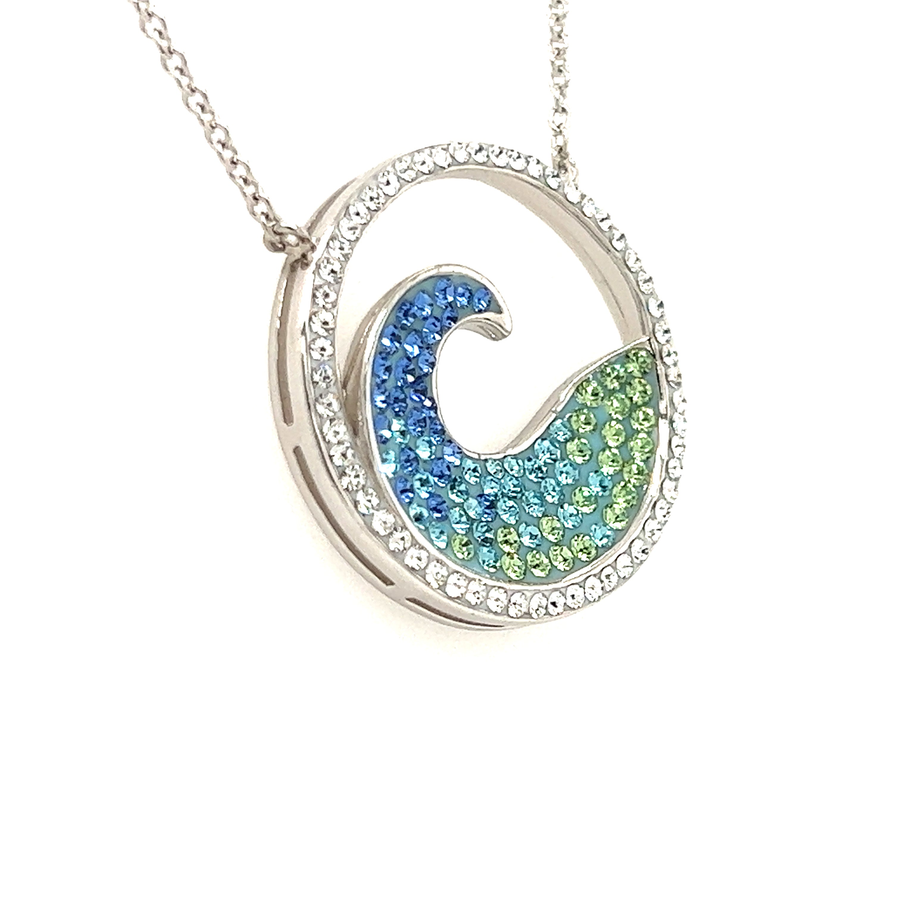 Wave Necklace with Crystals in Sterling Silver