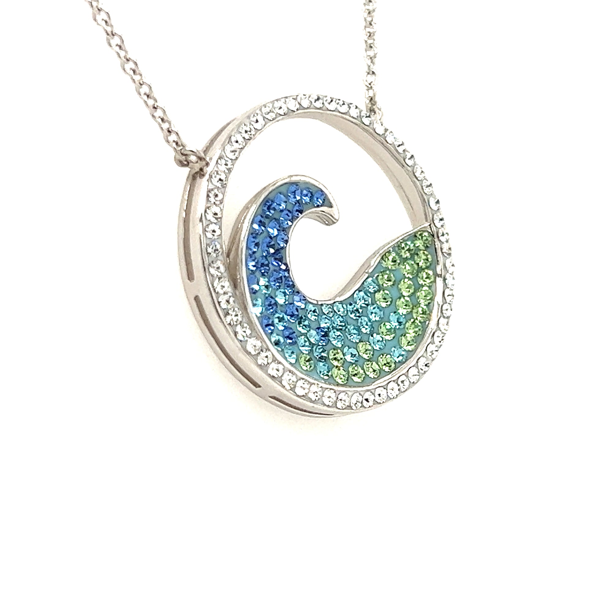 Wave Necklace in Sterling Silver with Crystals Left Side View