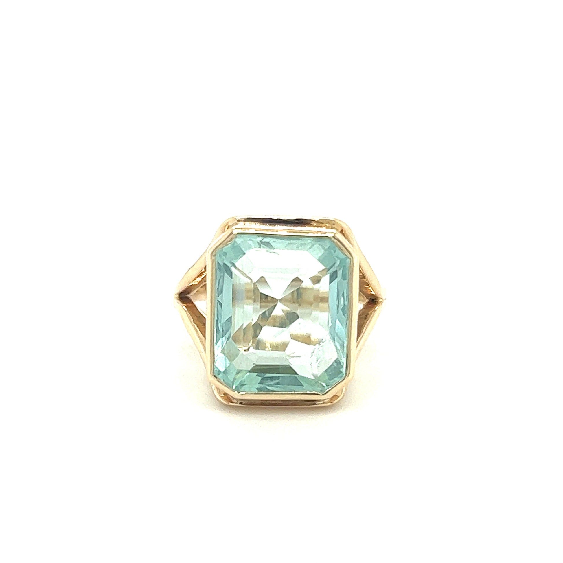 Blue Topaz Ring with Split Shank Setting in 14K Yellow Gold Front View