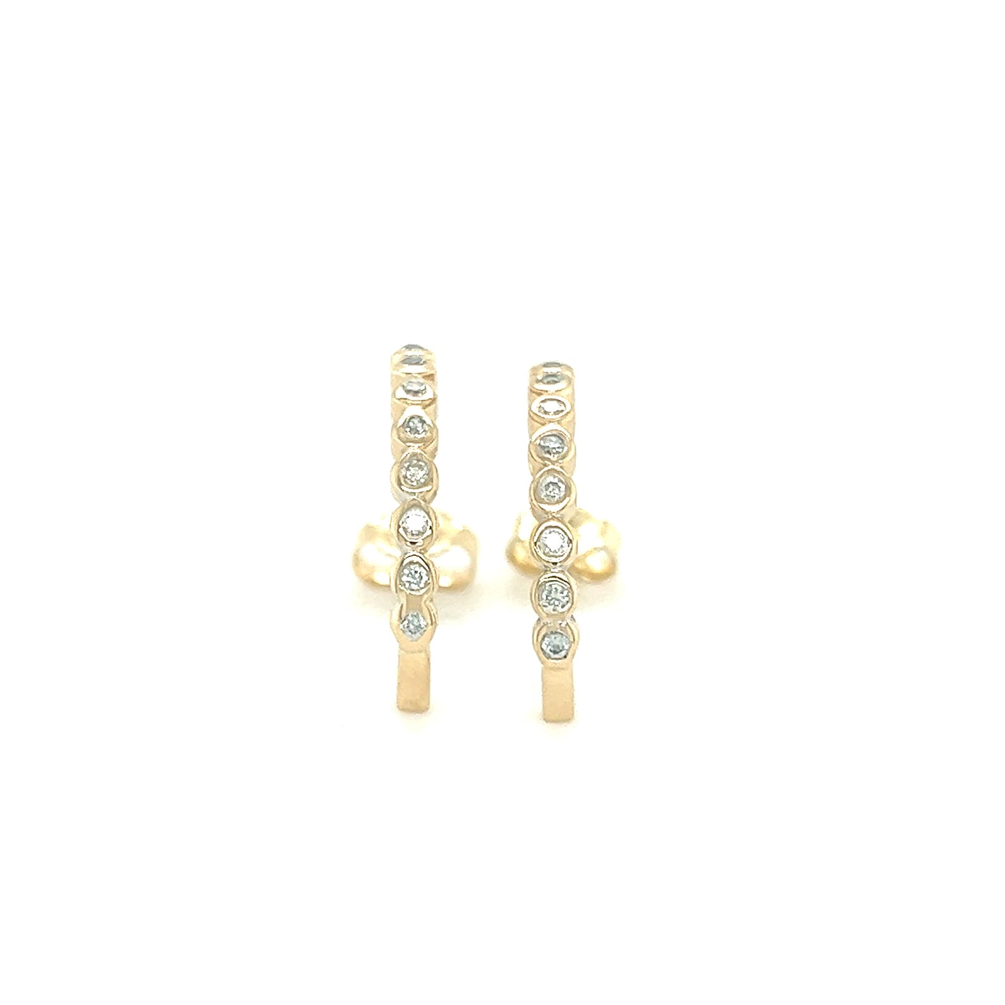 J-Hoop Earrings with Sixteen Diamonds in 14K Yellow Gold Front View