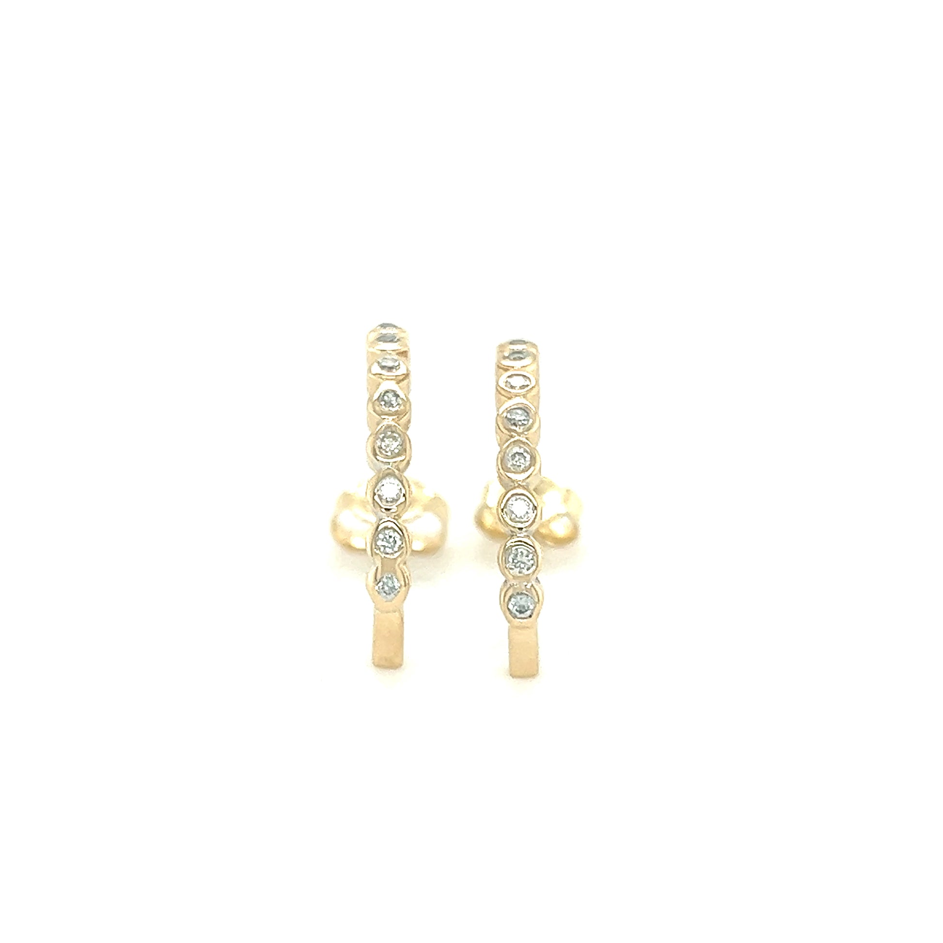 J-Hoop Earrings with Sixteen Diamonds in 14K Yellow Gold Front View