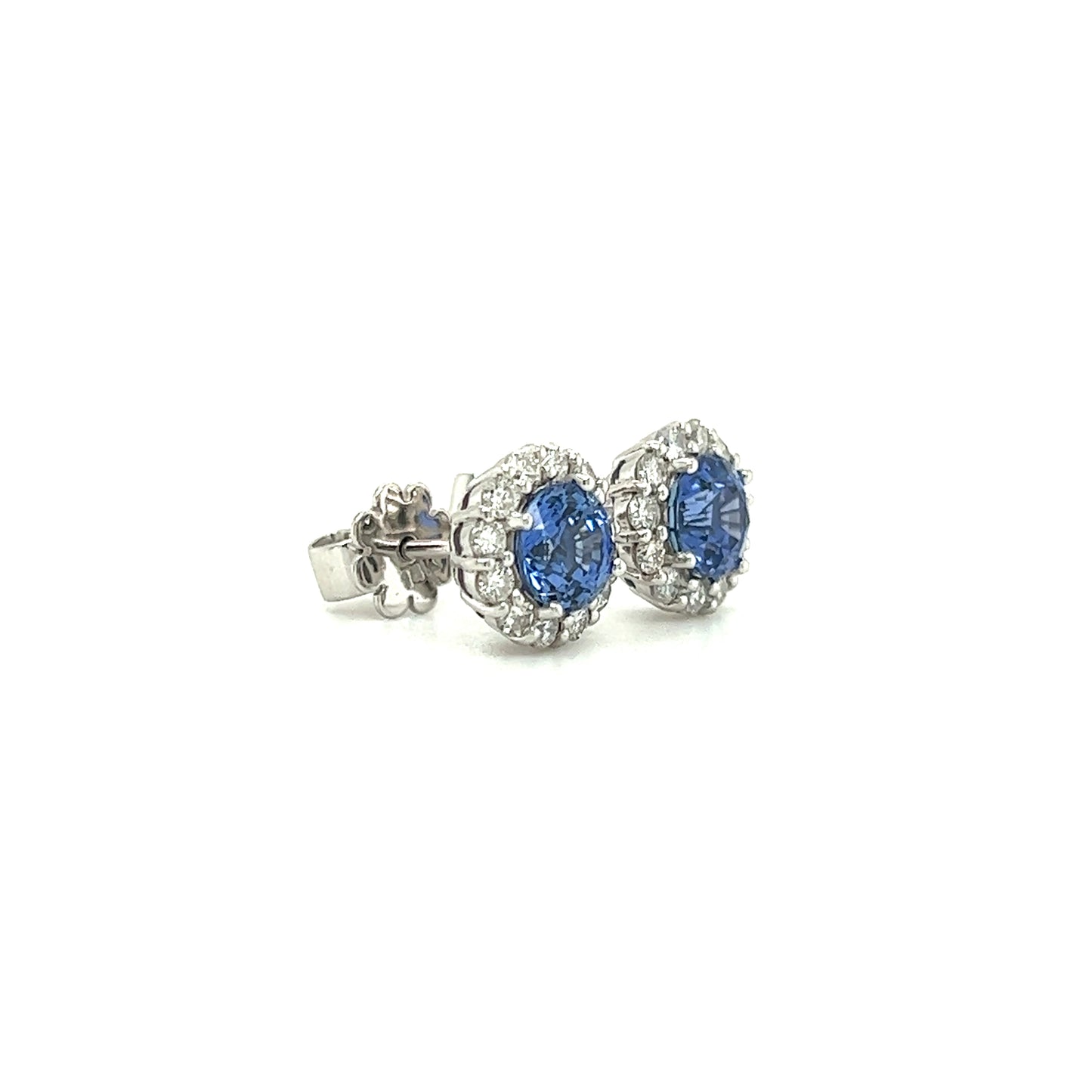 Blue Sapphire Stud Earrings with 0.53ctw of Diamond in 14K White Gold Left Side View