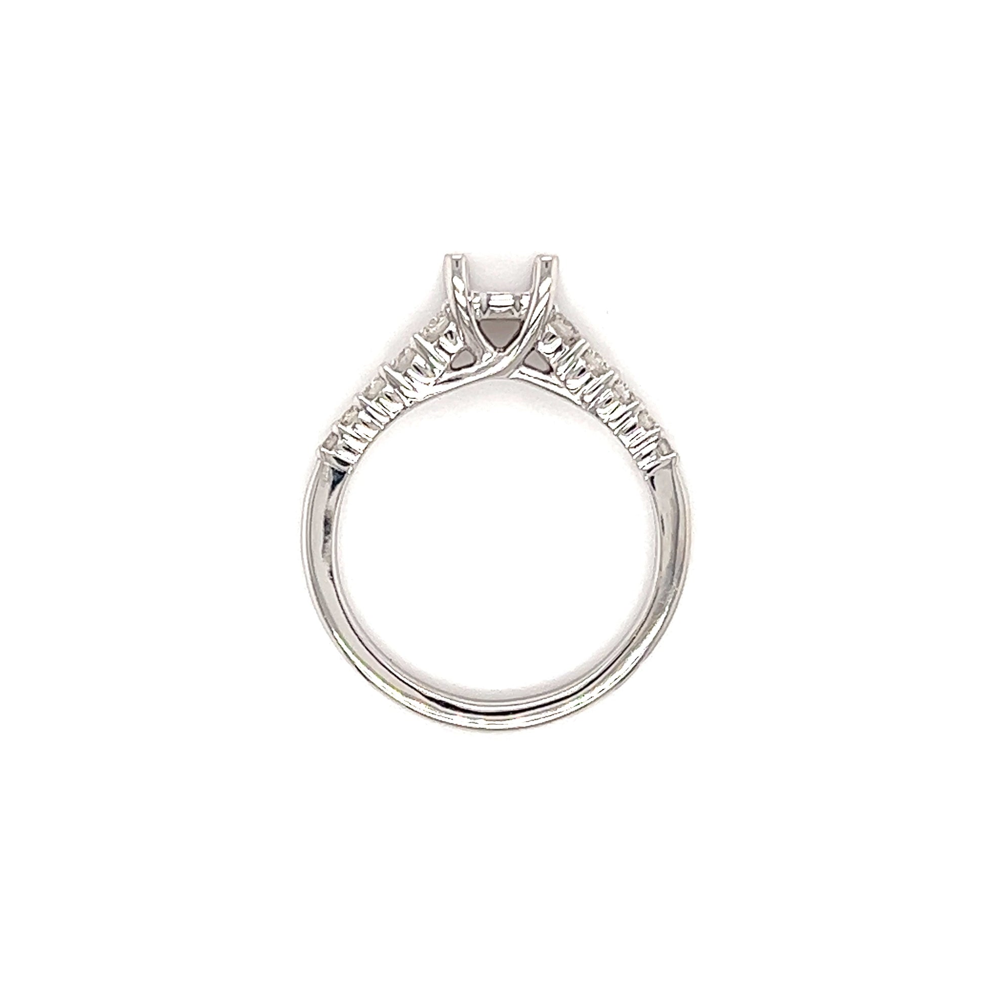 Engagement Ring Setting with Ten Side Diamonds in 14K White Gold Top View