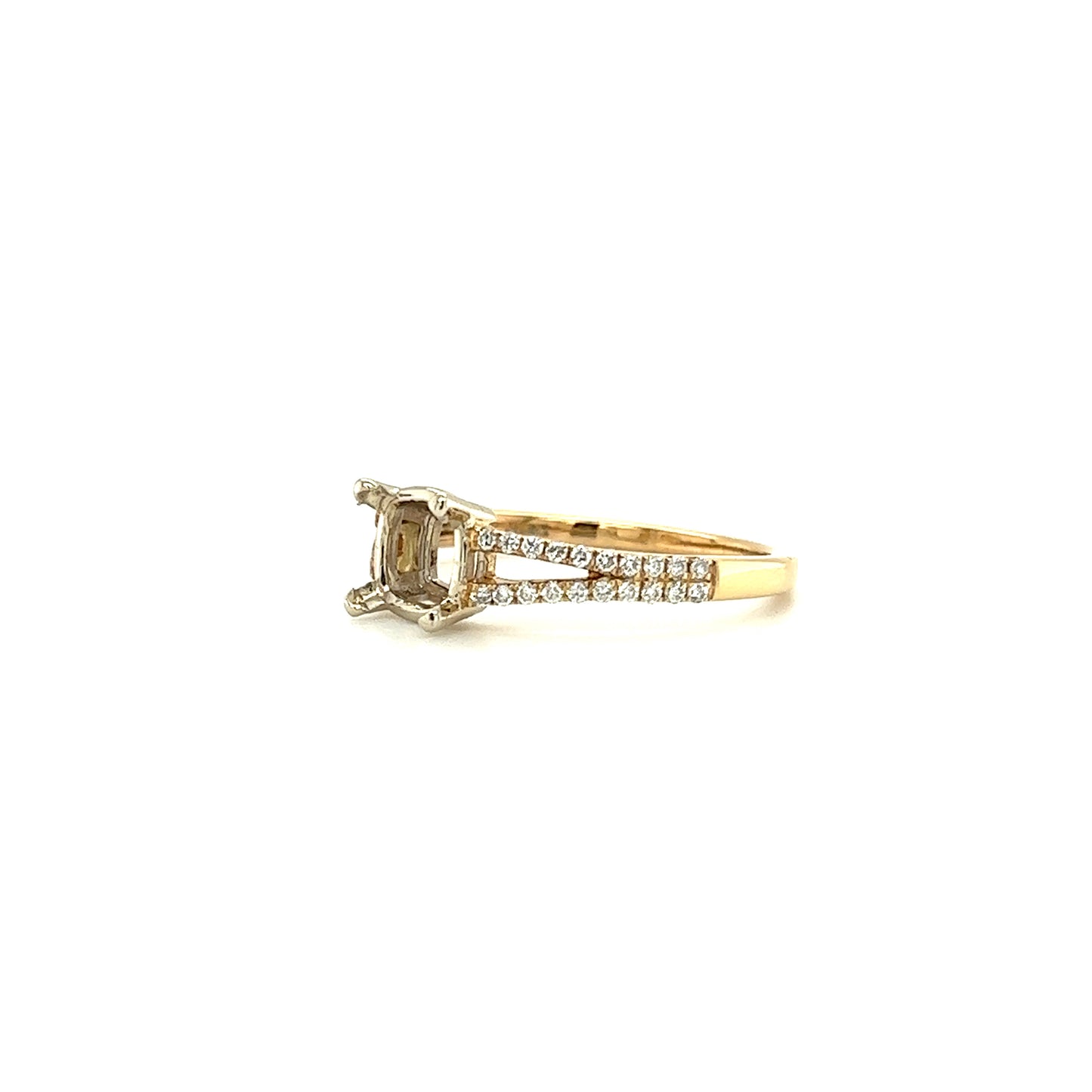 Split Shank Ring Setting with 0.20ctw of Diamonds in 14K Yellow Gold Right Side View