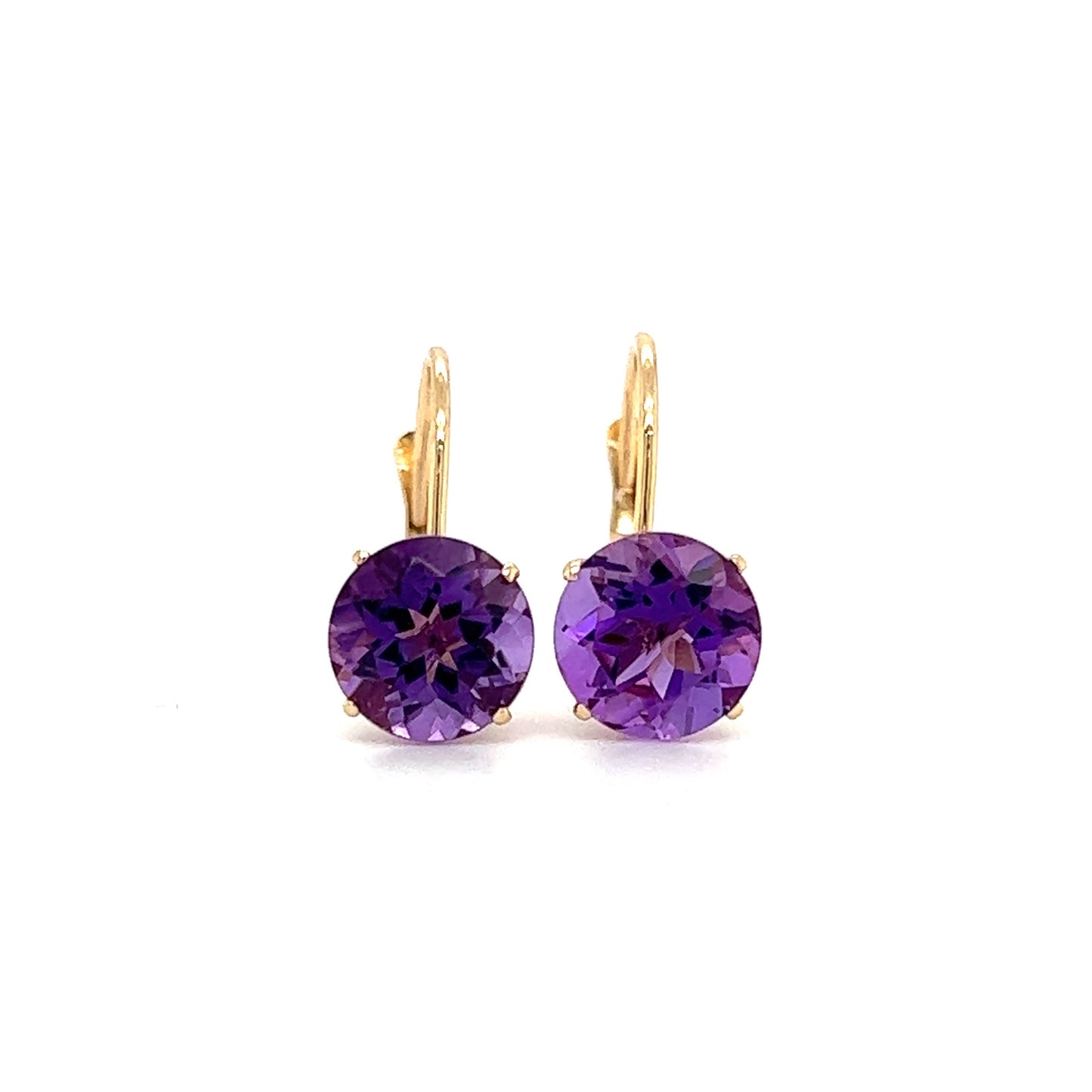 Leverback Amethyst Earrings in 14K Yellow Gold Front View