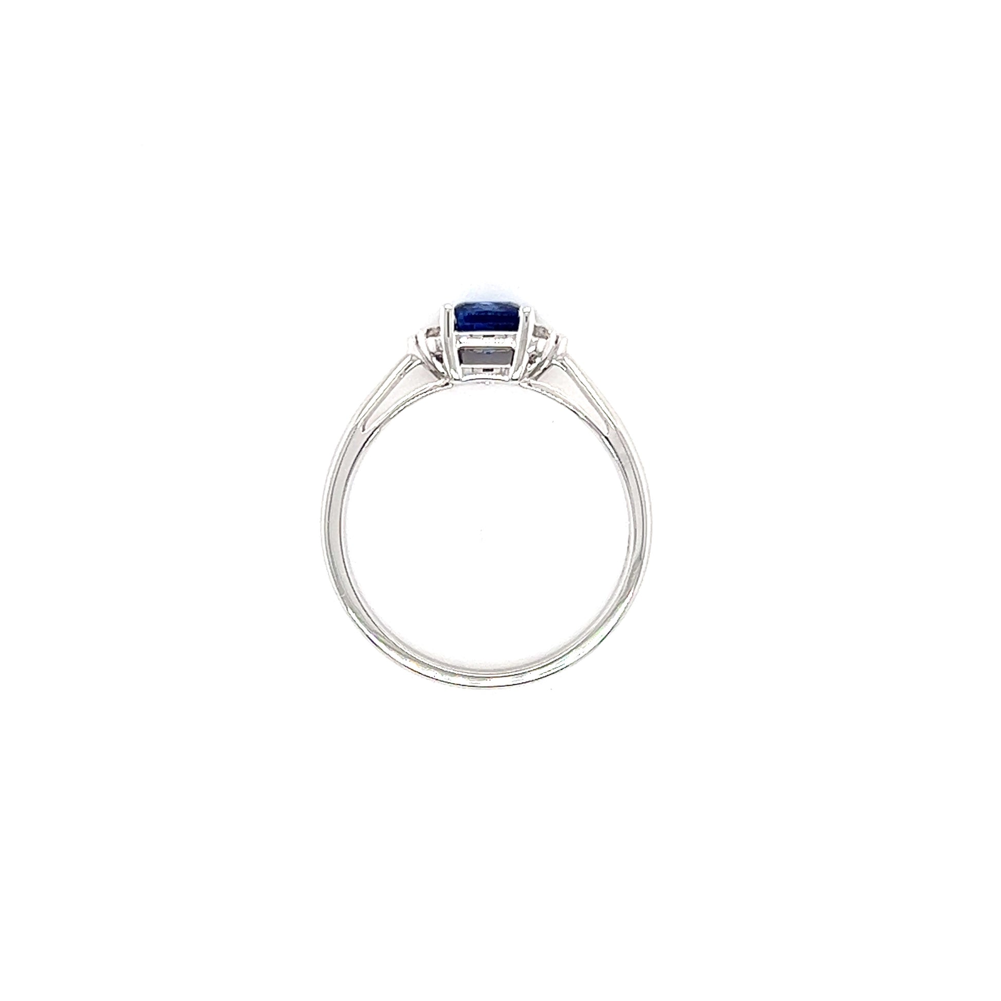 Cushion Sapphire Ring with Six Side Diamonds in 14K White Gold Top View