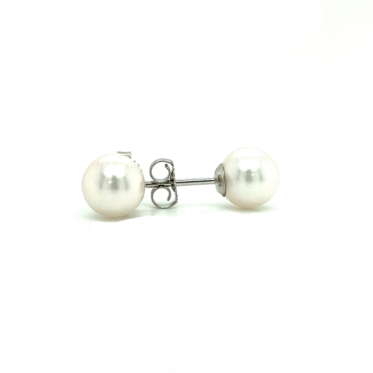 Pearl 6.5mm Stud Earrings in 14K White Gold Front and Side View